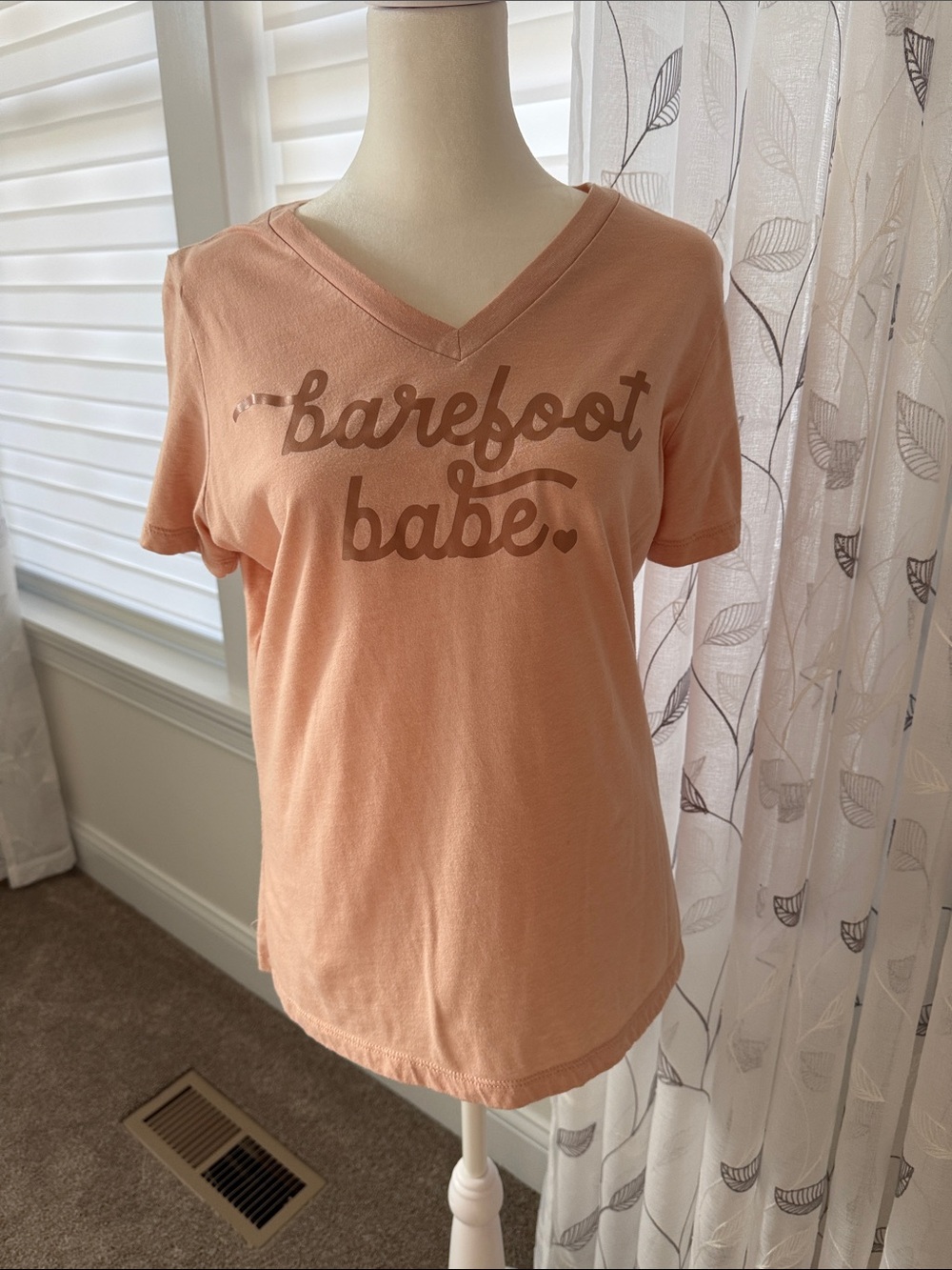Barefoot Babe Peach V-Neck Graphic Tee